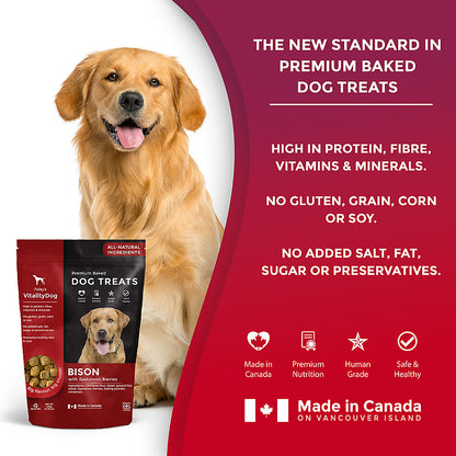 VitalityDog Crunchy Baked Dog Treats - Bison with Saskatoon Berries